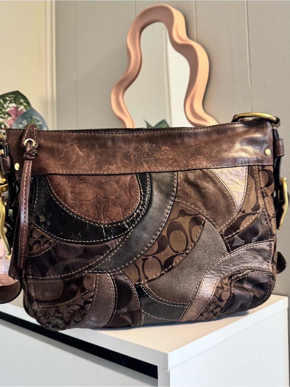 Coach Multitone Brown Patchwork Shoulder Bag